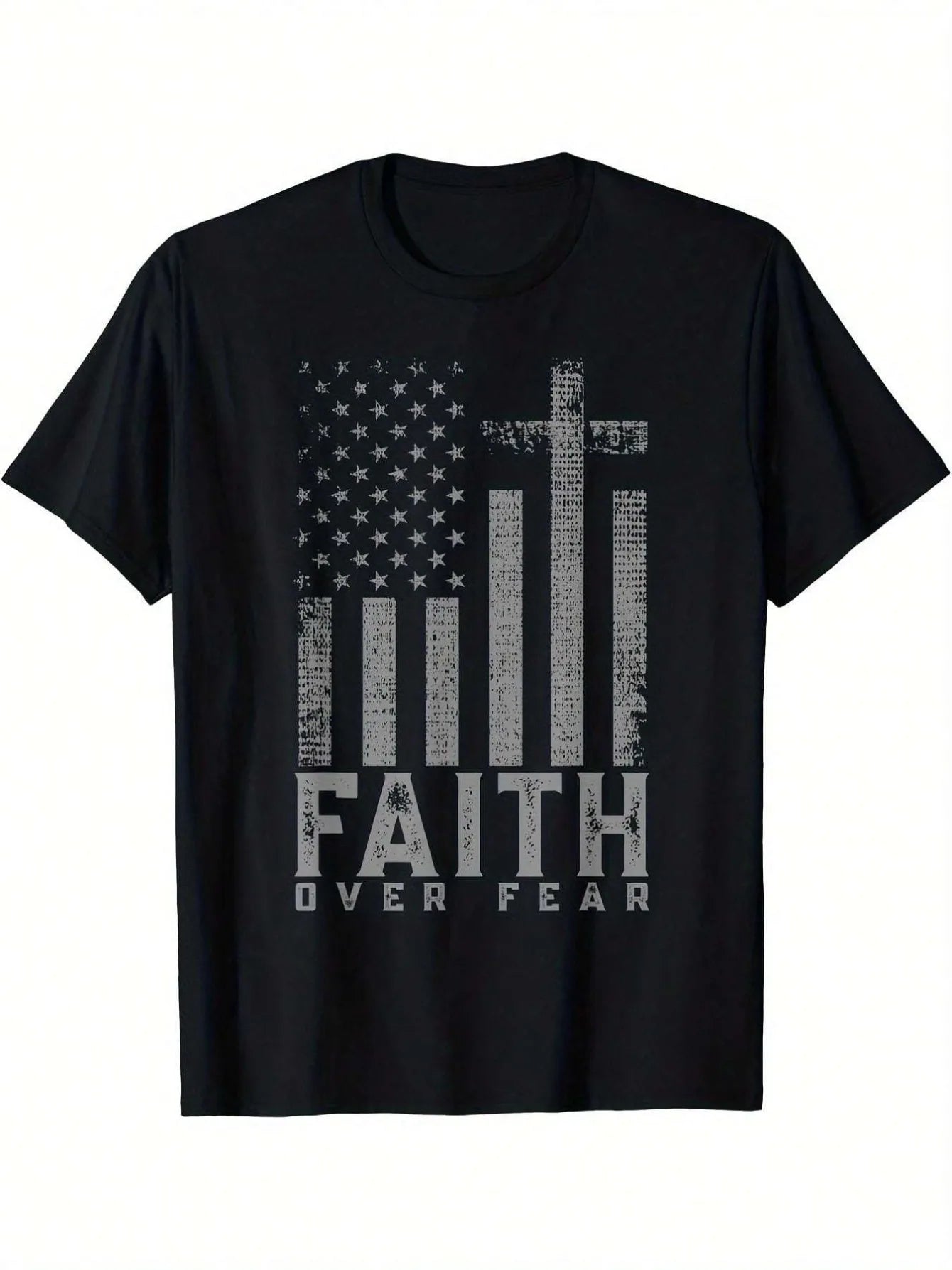 Faith Over Fear American Flag Men's T-Shirt - 100% Cotton Crew Neck Short Sleeve, Regular Fit 180gsm