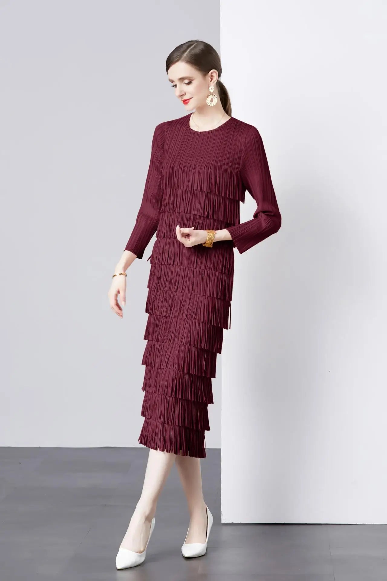 Elegant Pleated Long Dress Women's Hot Sale Of The Season New Style Seven-Foot Sleeve Skirt