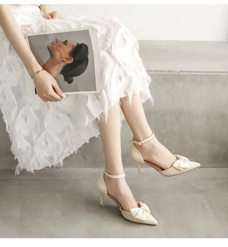 Medium Heel Women's Shoes Pointed Toe Butterfly Stilettos Elegant  Weddings Bridal Party Designer heels