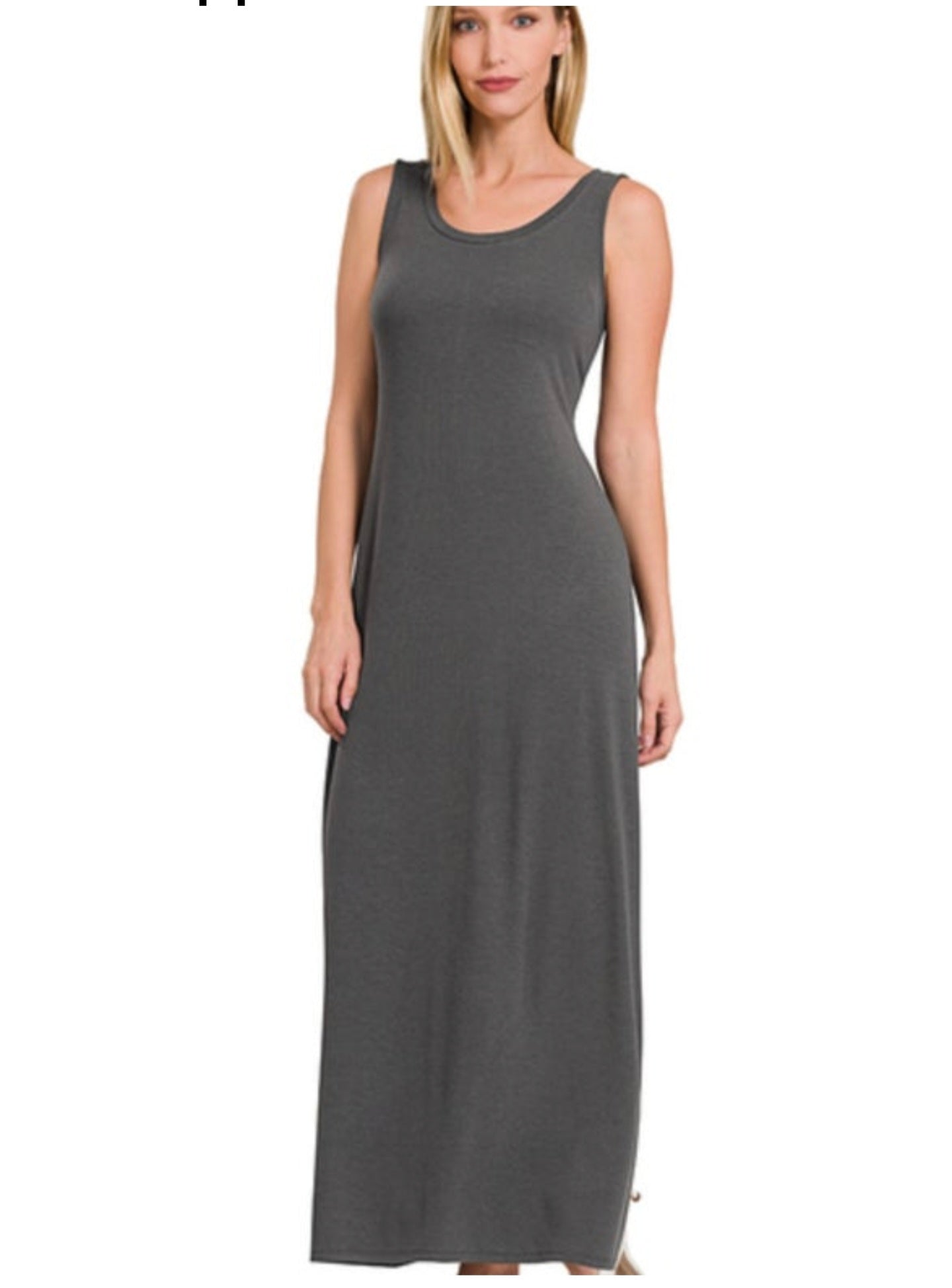 Gray Zenana-Sleeveless Dress ( can be for layering with a jacket or vest )