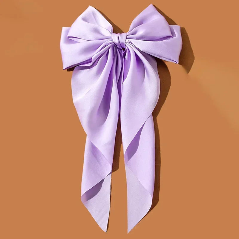 Accessories Hair Clips for Women Girls Big Bowknot Solid Satin Long Ribbon Bows Spring Clamp Barette Cheveux Femme 2023