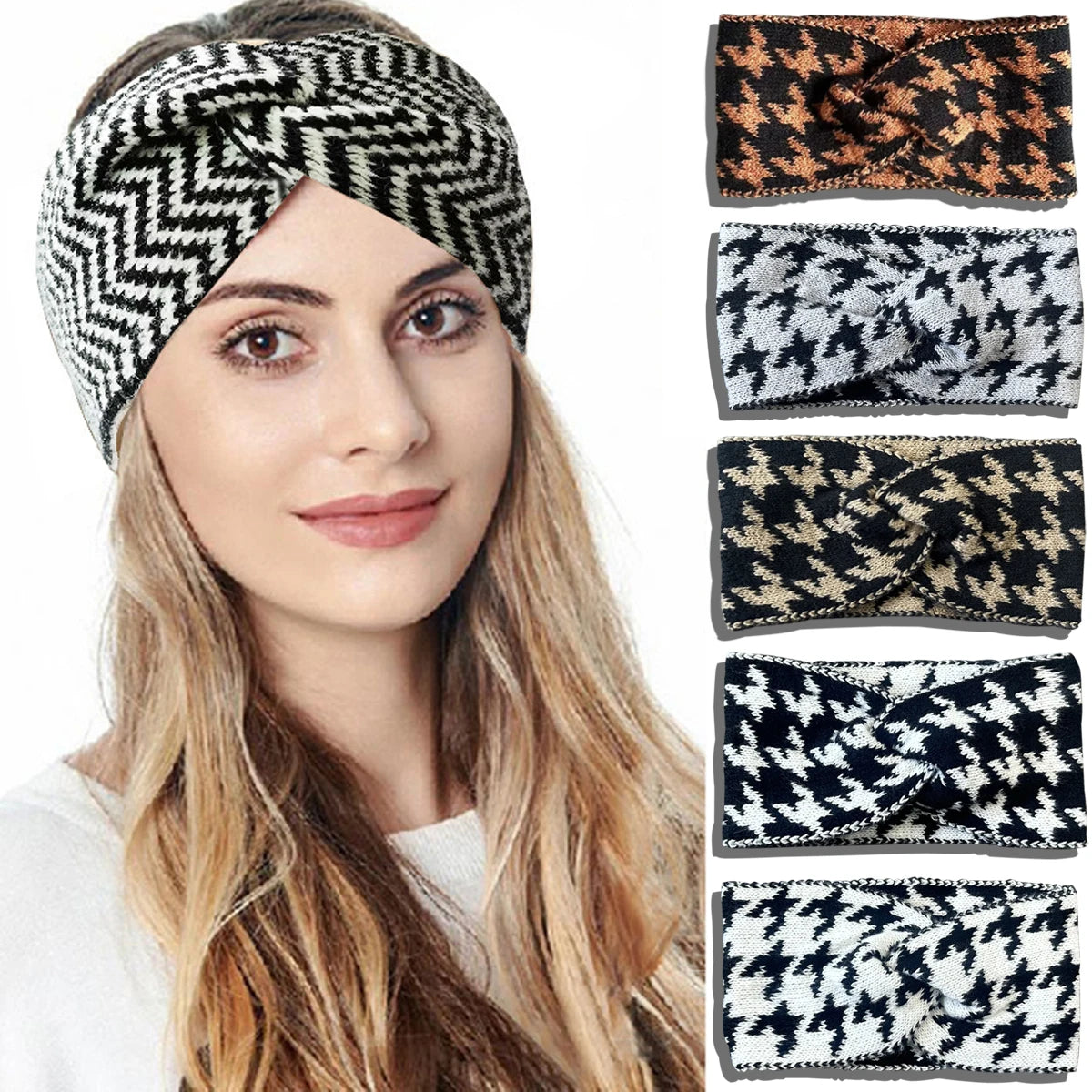 5PCS/3PCS Set Knitted Thousand Fashion Women's Headbands Retro Warm High Elasticity Hairband