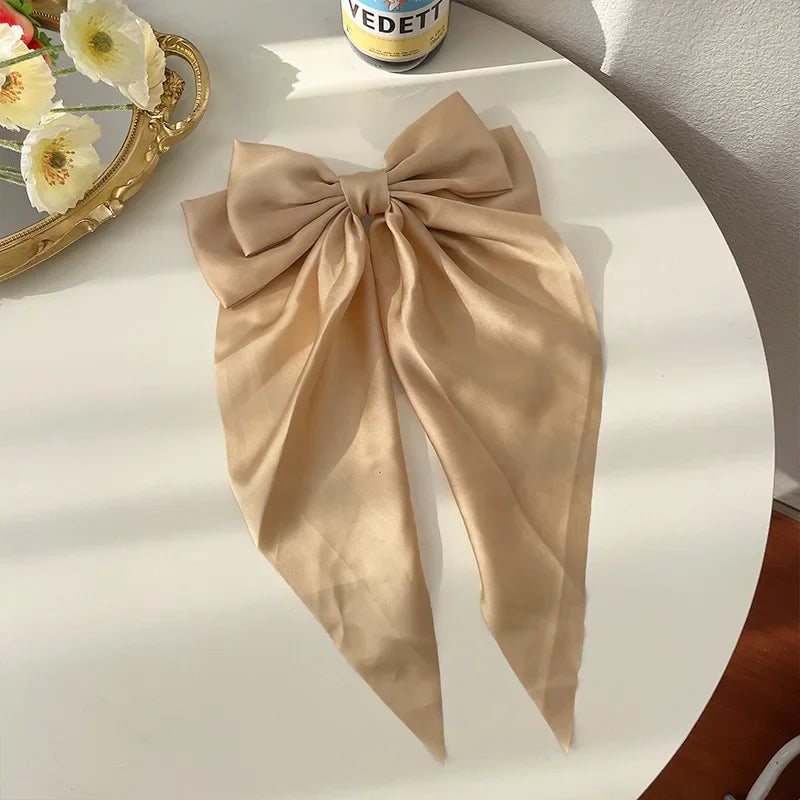 Accessories Hair Clips for Women Girls Big Bowknot Solid Satin Long Ribbon Bows Spring Clamp Barette Cheveux Femme 2023