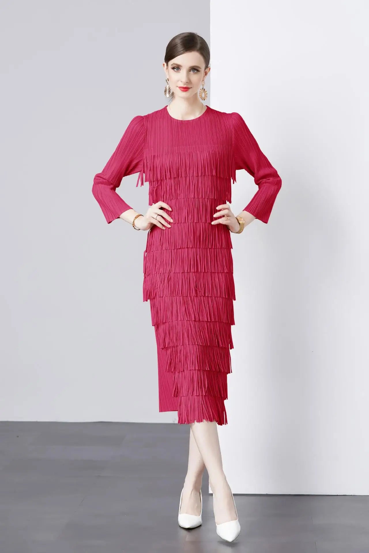 Elegant Pleated Long Dress Women's Hot Sale Of The Season New Style Seven-Foot Sleeve Skirt