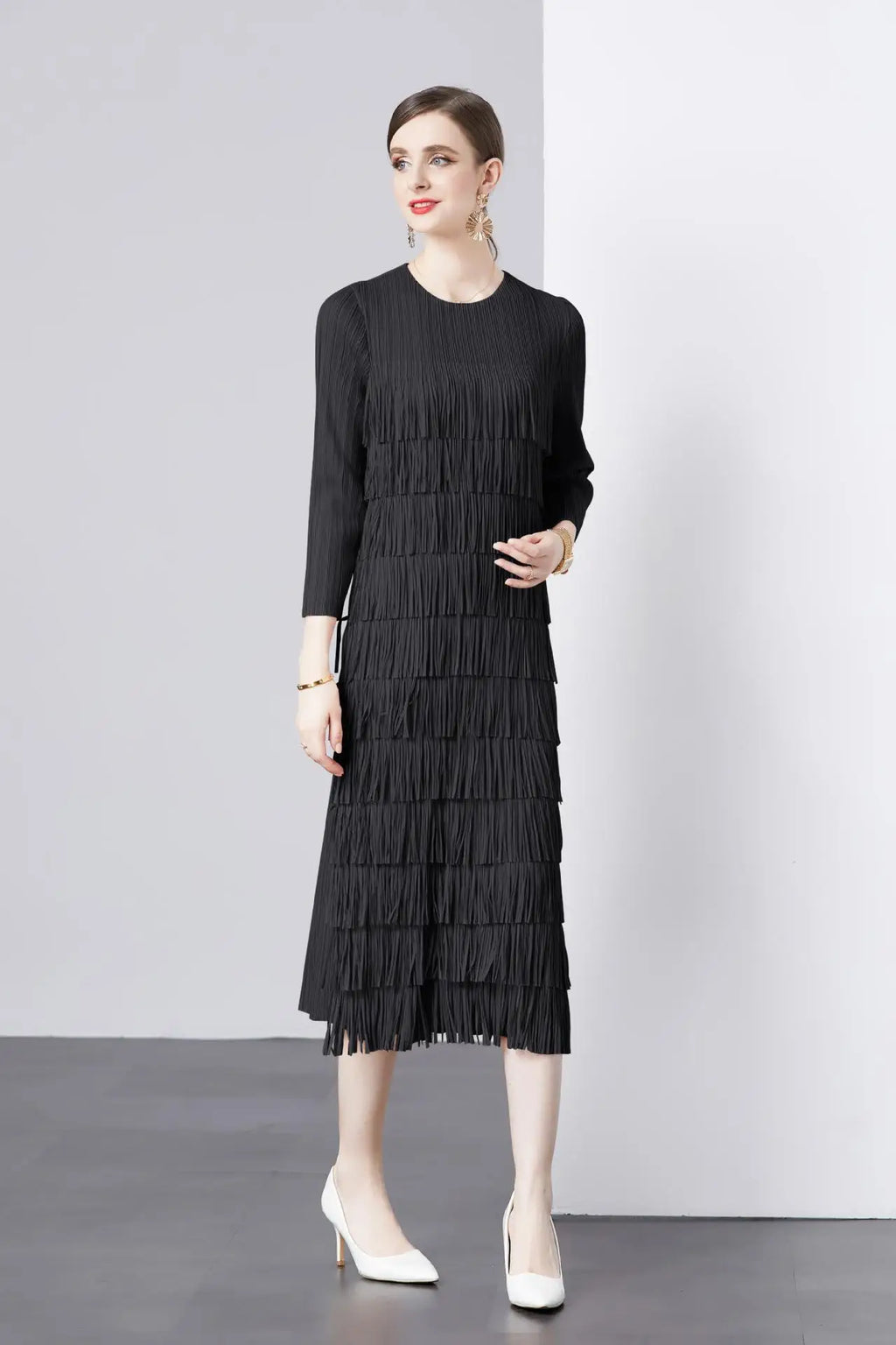 Elegant Pleated Long Dress Women's Hot Sale Of The Season New Style Seven-Foot Sleeve Skirt