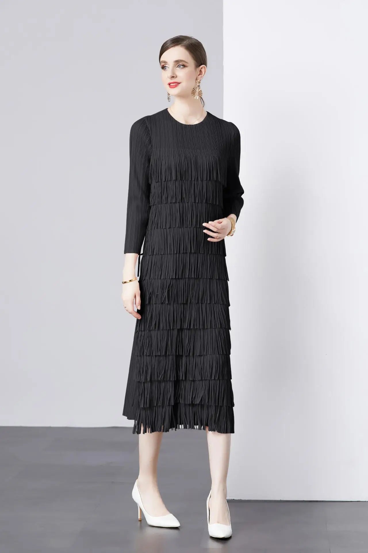 Elegant Pleated Long Dress Women's Hot Sale Of The Season New Style Seven-Foot Sleeve Skirt