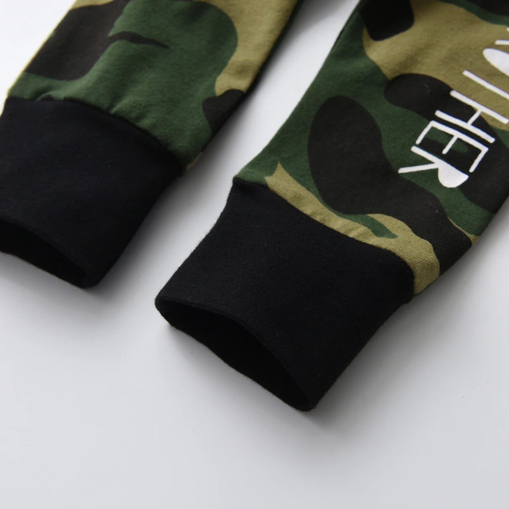 Fall New infant Baby Boy Clothes Set Toddler Boys Long Sleeve Hooded Romper Top Camo Drawstring Pants Newborn Outfit