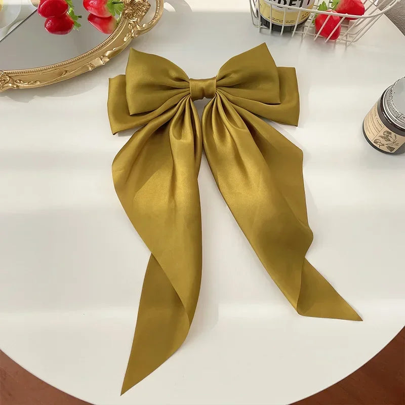 Accessories Hair Clips for Women Girls Big Bowknot Solid Satin Long Ribbon Bows Spring Clamp Barette Cheveux Femme 2023