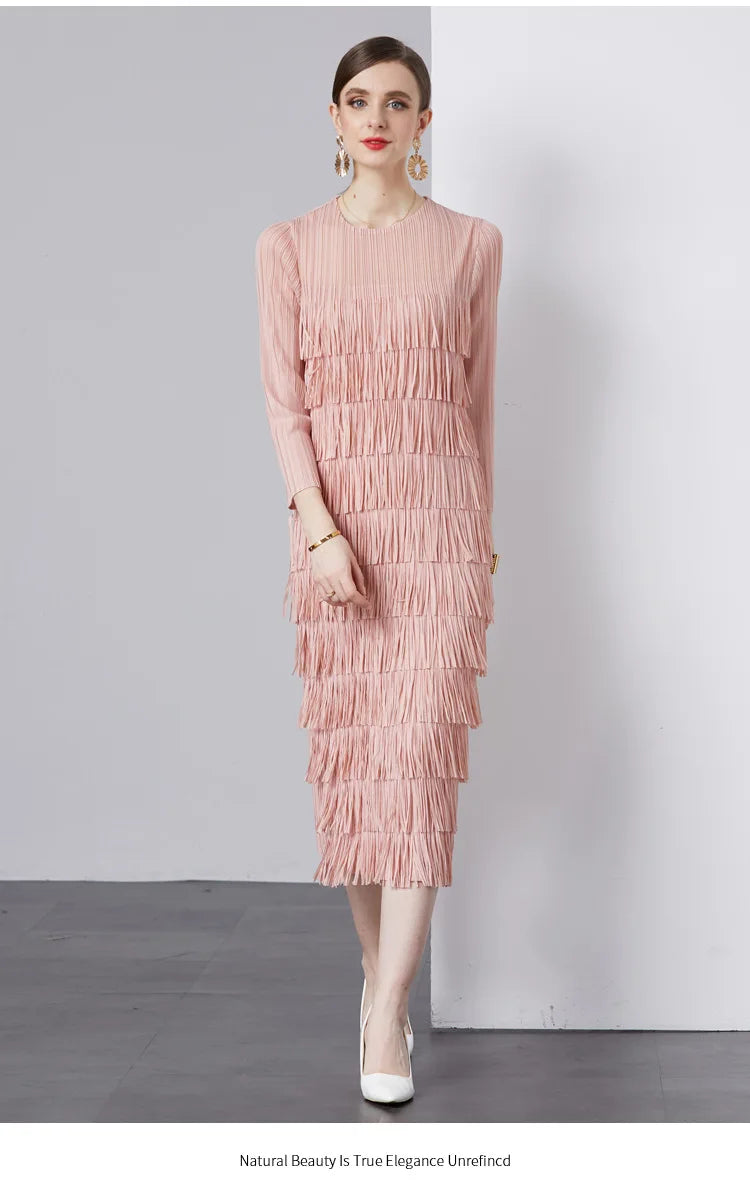 Elegant Pleated Long Dress Women's Hot Sale Of The Season New Style Seven-Foot Sleeve Skirt
