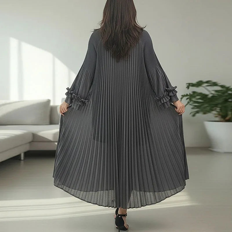 Ruffled Patchwork Design Women's Pleated Dress Loose
