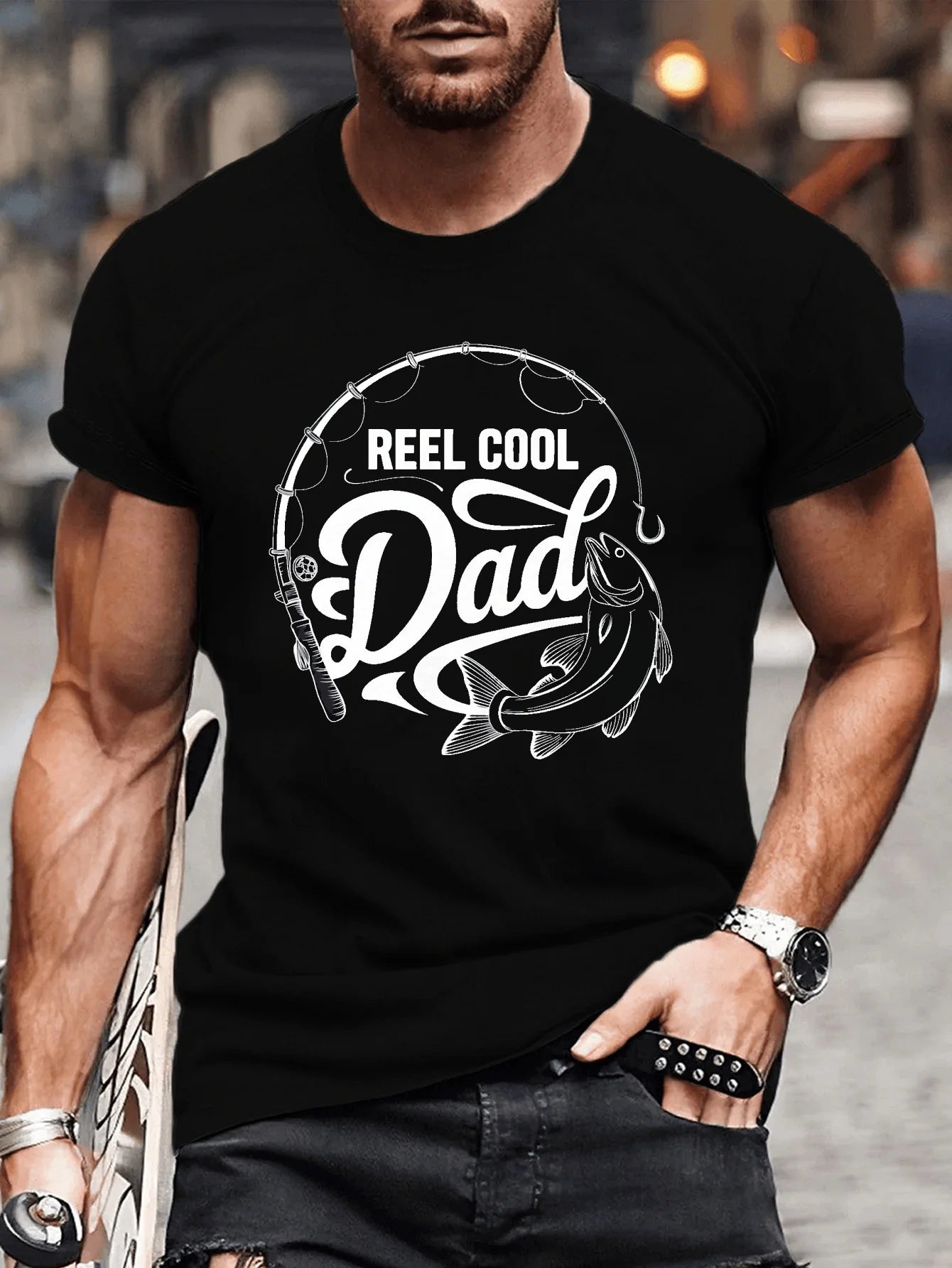 [REEL COOL Dad Tee]   Graphic Tee for Men | REEL COOL Dad Casual Polyester Short Sleeve T-Shirt