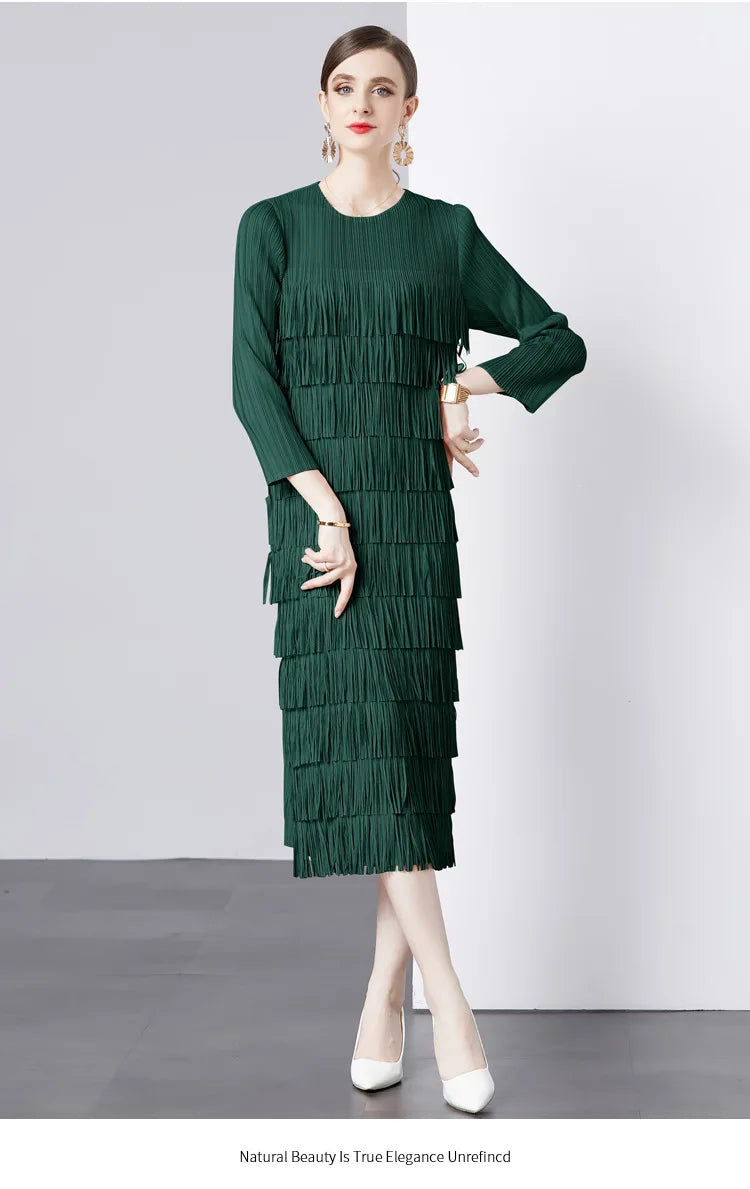 Elegant Pleated Long Dress Women's Hot Sale Of The Season New Style Seven-Foot Sleeve Skirt