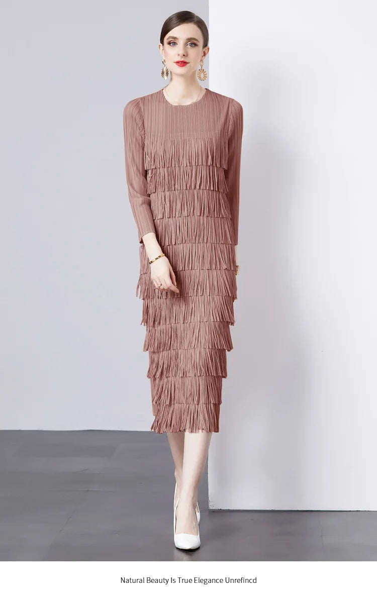 Elegant Pleated Long Dress Women's Hot Sale Of The Season New Style Seven-Foot Sleeve Skirt