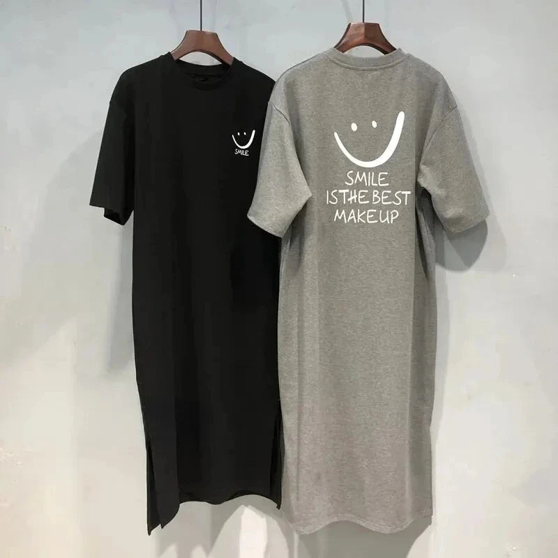 Women's  New Short Sleeved T-shirt Dress Loose Mid Length Over Knee Dress