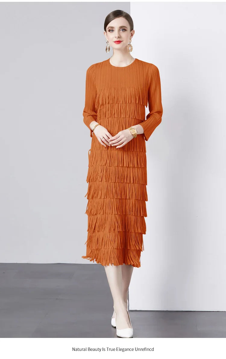 Elegant Pleated Long Dress Women's Hot Sale Of The Season New Style Seven-Foot Sleeve Skirt