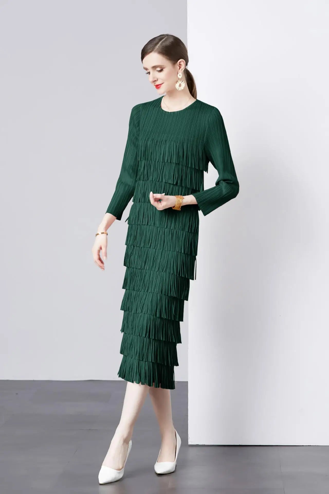 Elegant Pleated Long Dress Women's Hot Sale Of The Season New Style Seven-Foot Sleeve Skirt