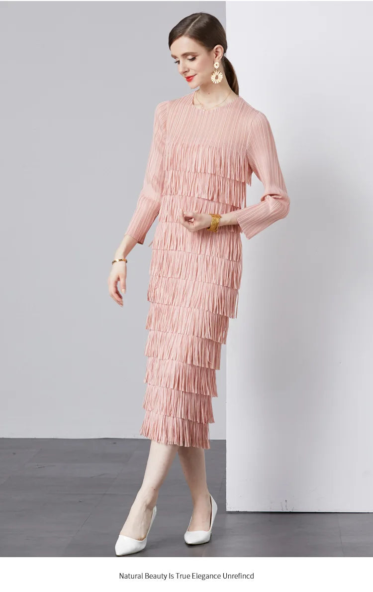 Elegant Pleated Long Dress Women's Hot Sale Of The Season New Style Seven-Foot Sleeve Skirt