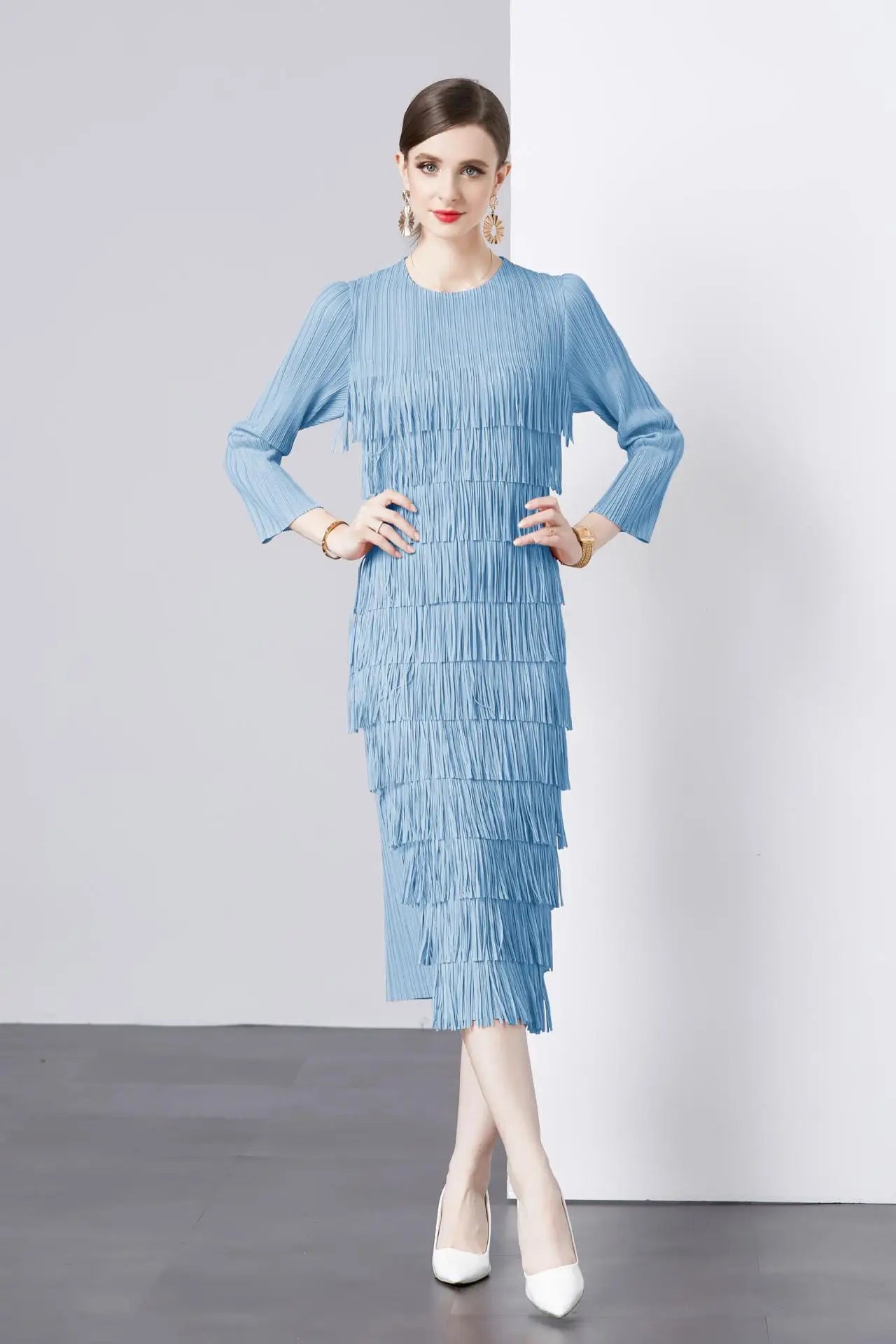 Elegant Pleated Long Dress Women's Hot Sale Of The Season New Style Seven-Foot Sleeve Skirt