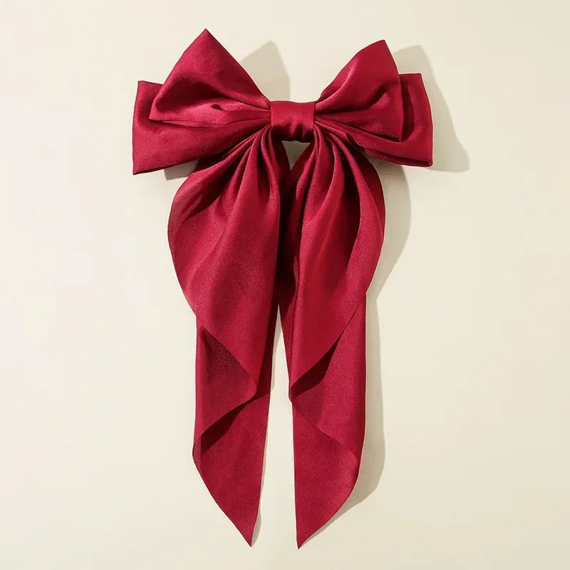 Accessories Hair Clips for Women Girls Big Bowknot Solid Satin Long Ribbon Bows Spring Clamp Barette Cheveux Femme 2023