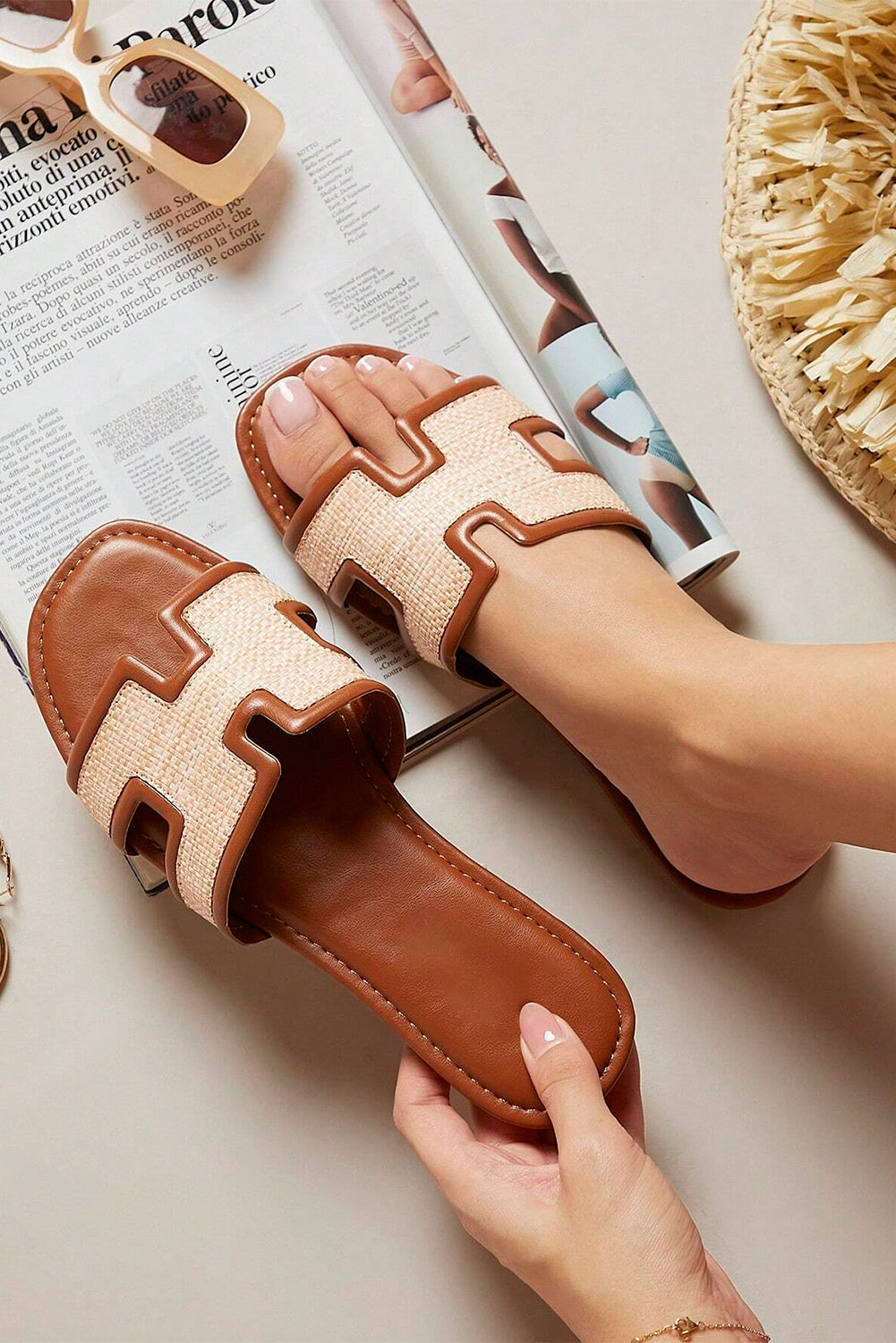 White Hollow Out Open Toe Slippers