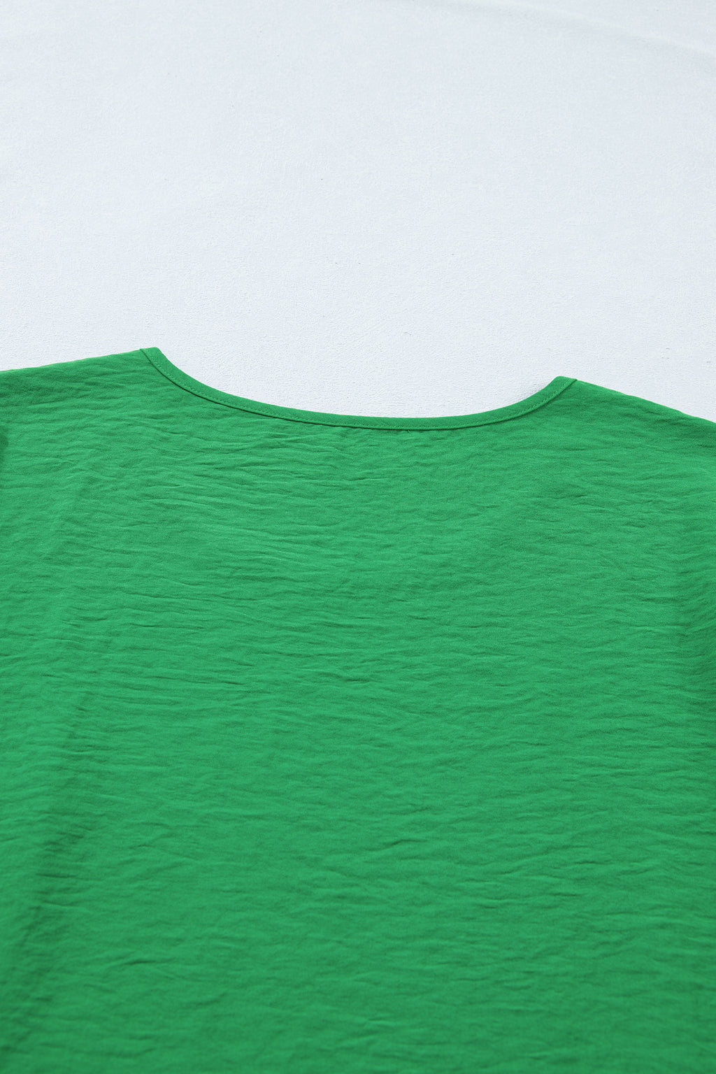 Sea Green Solid Color Ruffle Trim Short Sleeve Blouse