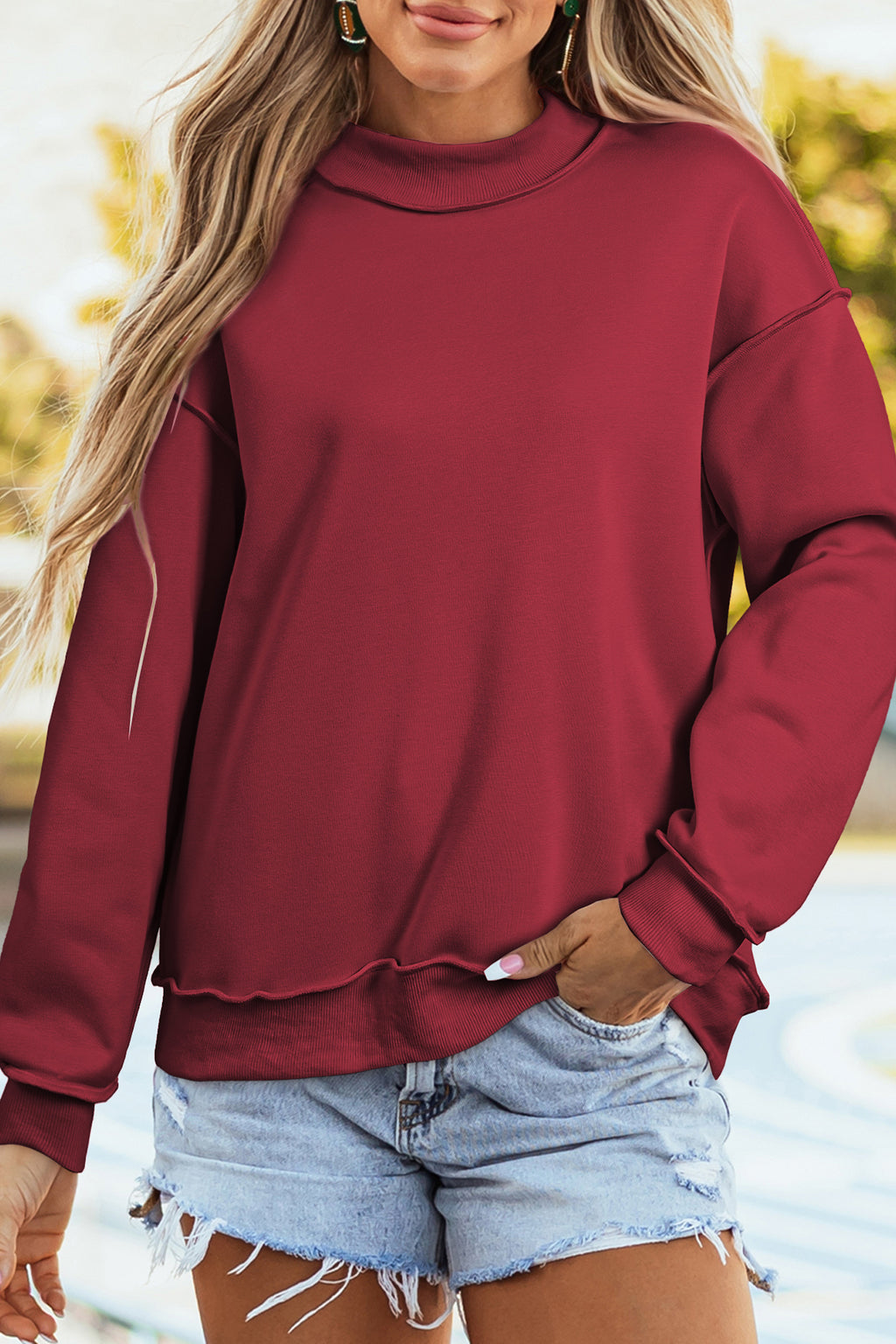 Carrot Oversize Drop Shoulder Reversible Mock Neck Sweatshirt