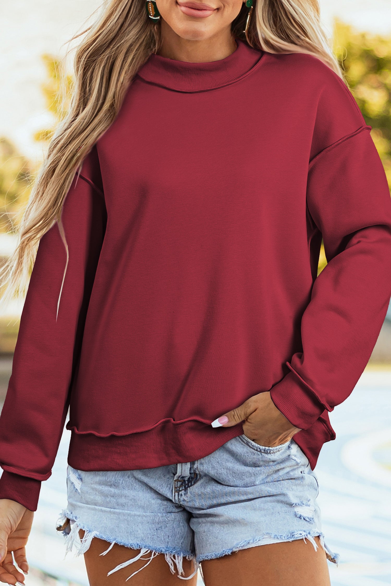 Carrot Oversize Drop Shoulder Reversible Mock Neck Sweatshirt