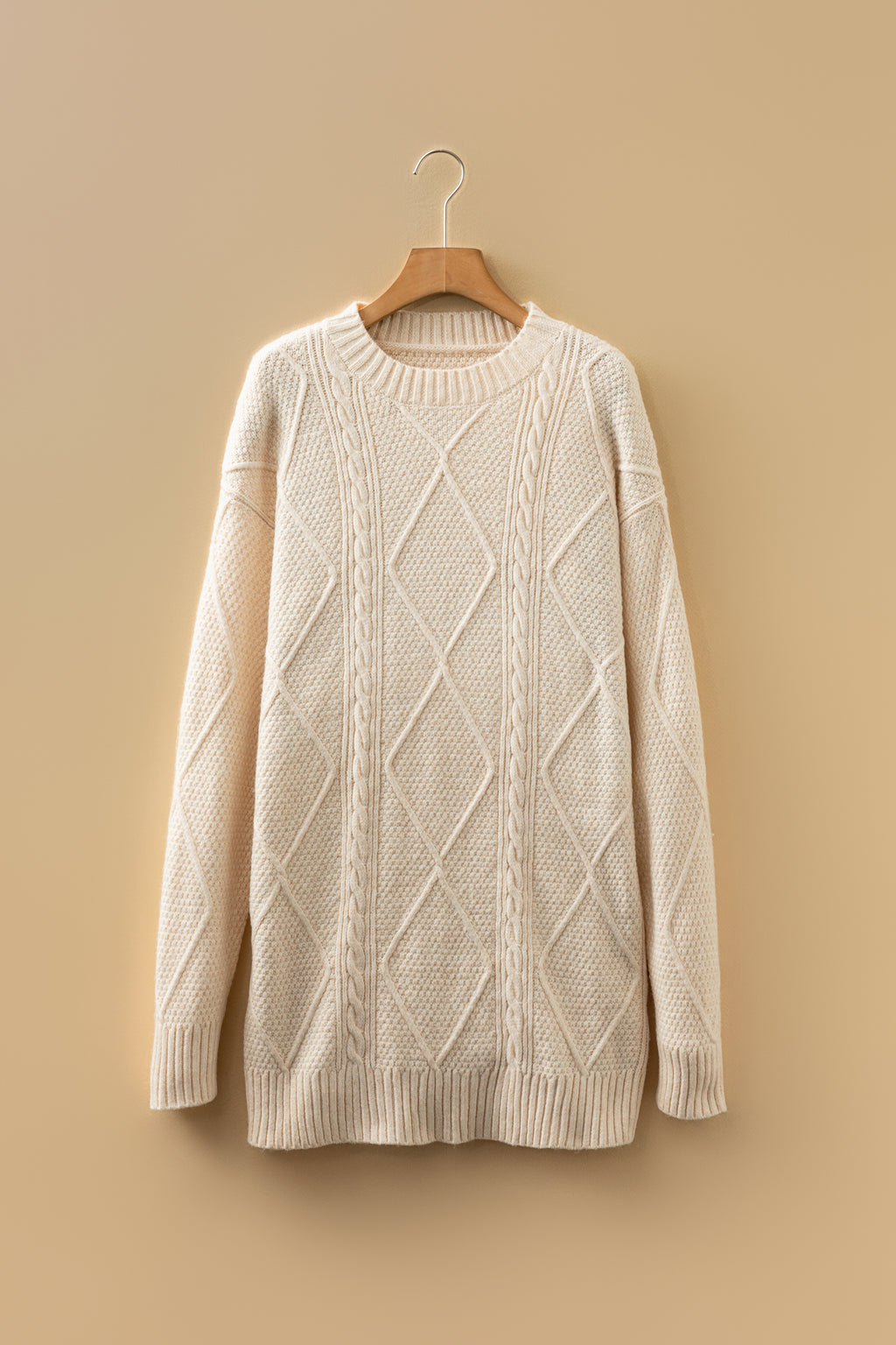 Burgundy Cable Knit Drop Shoulder Loose Fit Sweater Dress