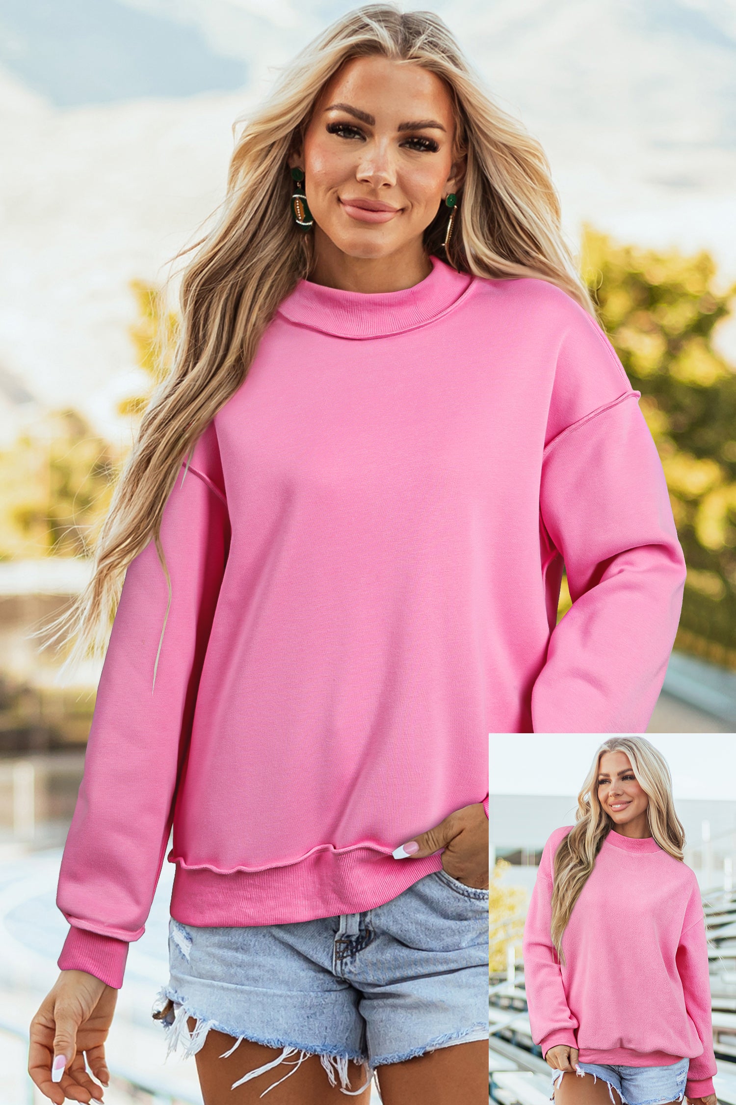 Carrot Oversize Drop Shoulder Reversible Mock Neck Sweatshirt