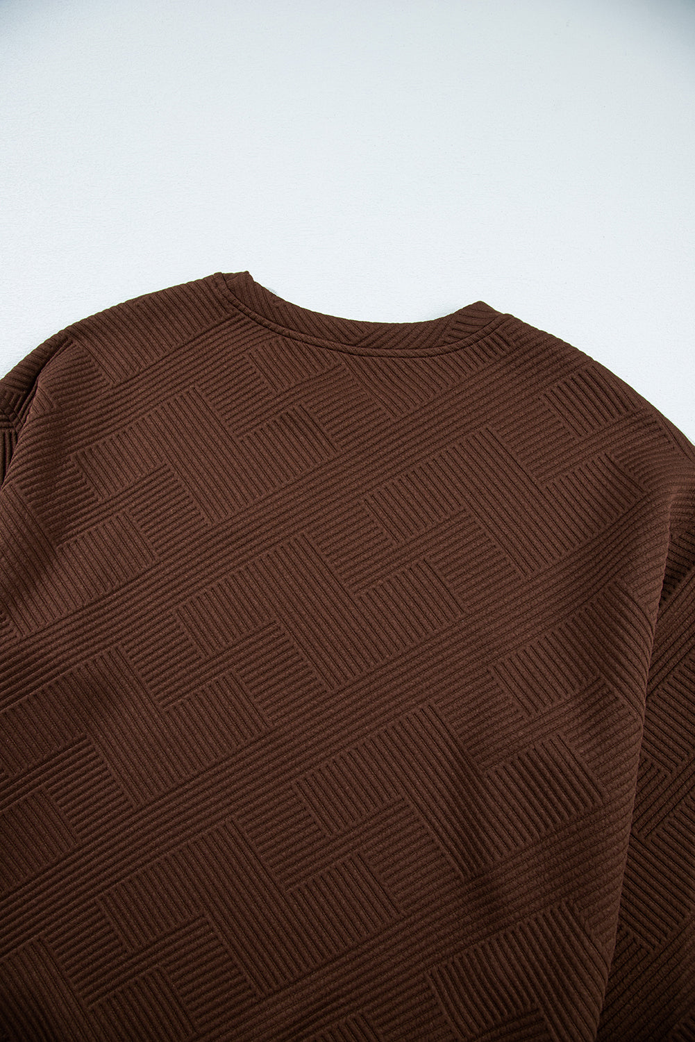 Jungle Green Solid Color Textured Round Neck Drop Shoulder Pullover Sweatshirt