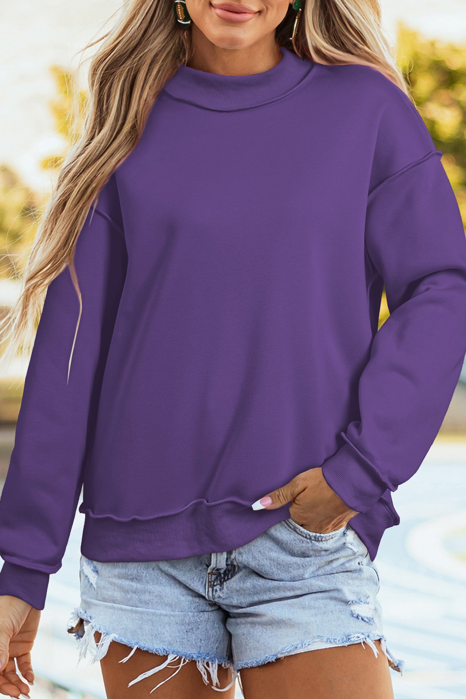 Carrot Oversize Drop Shoulder Reversible Mock Neck Sweatshirt