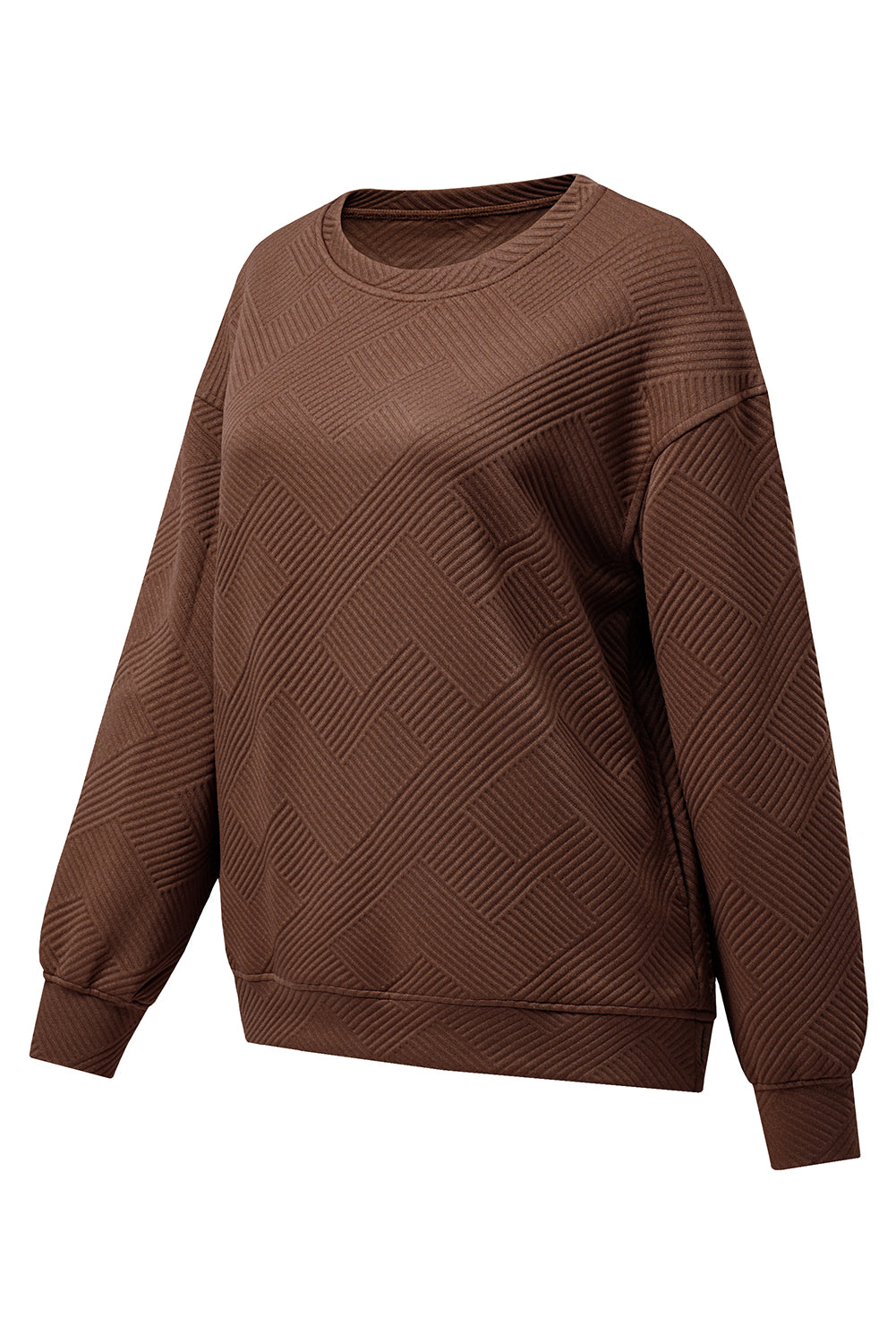 Jungle Green Solid Color Textured Round Neck Drop Shoulder Pullover Sweatshirt