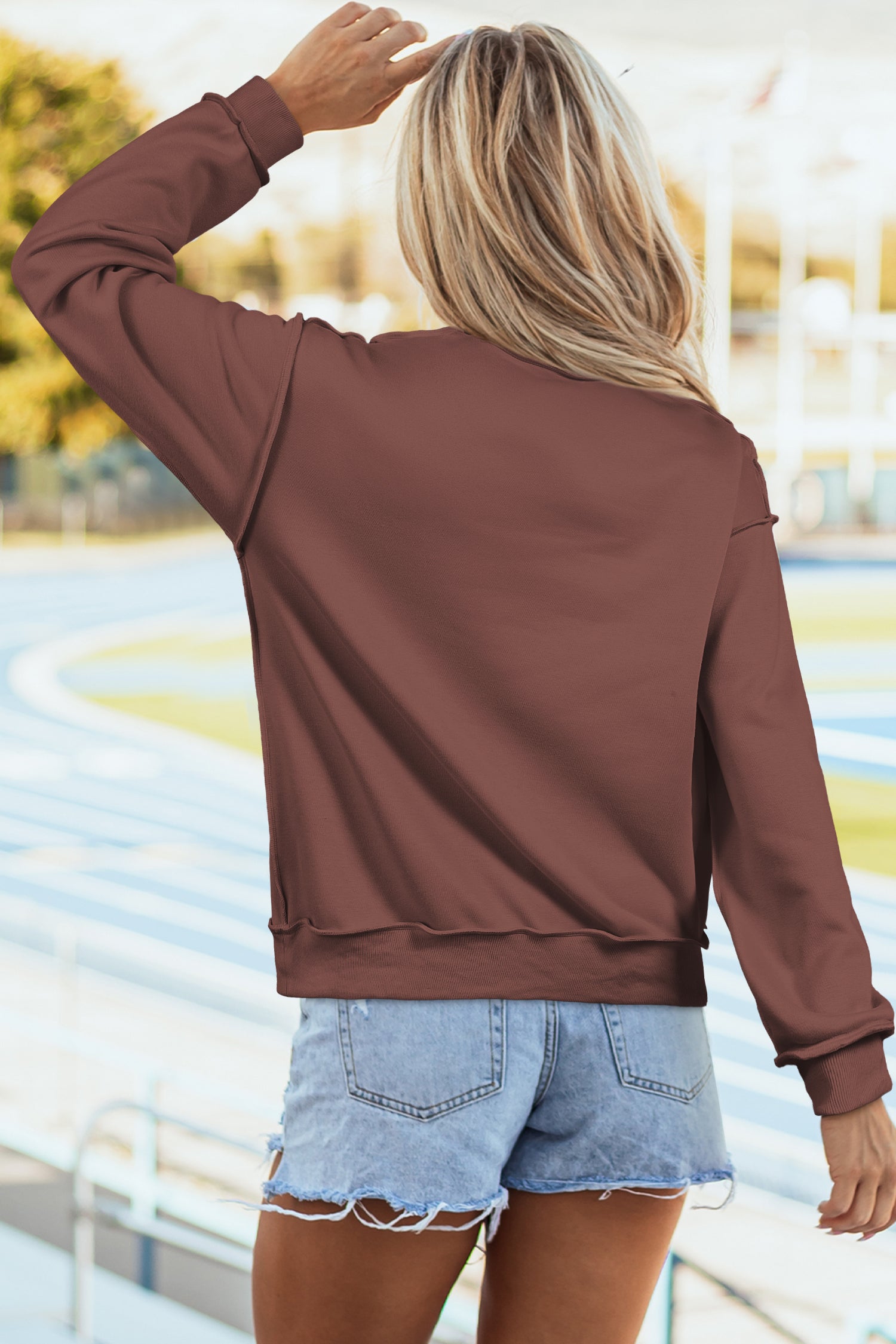 Carrot Oversize Drop Shoulder Reversible Mock Neck Sweatshirt