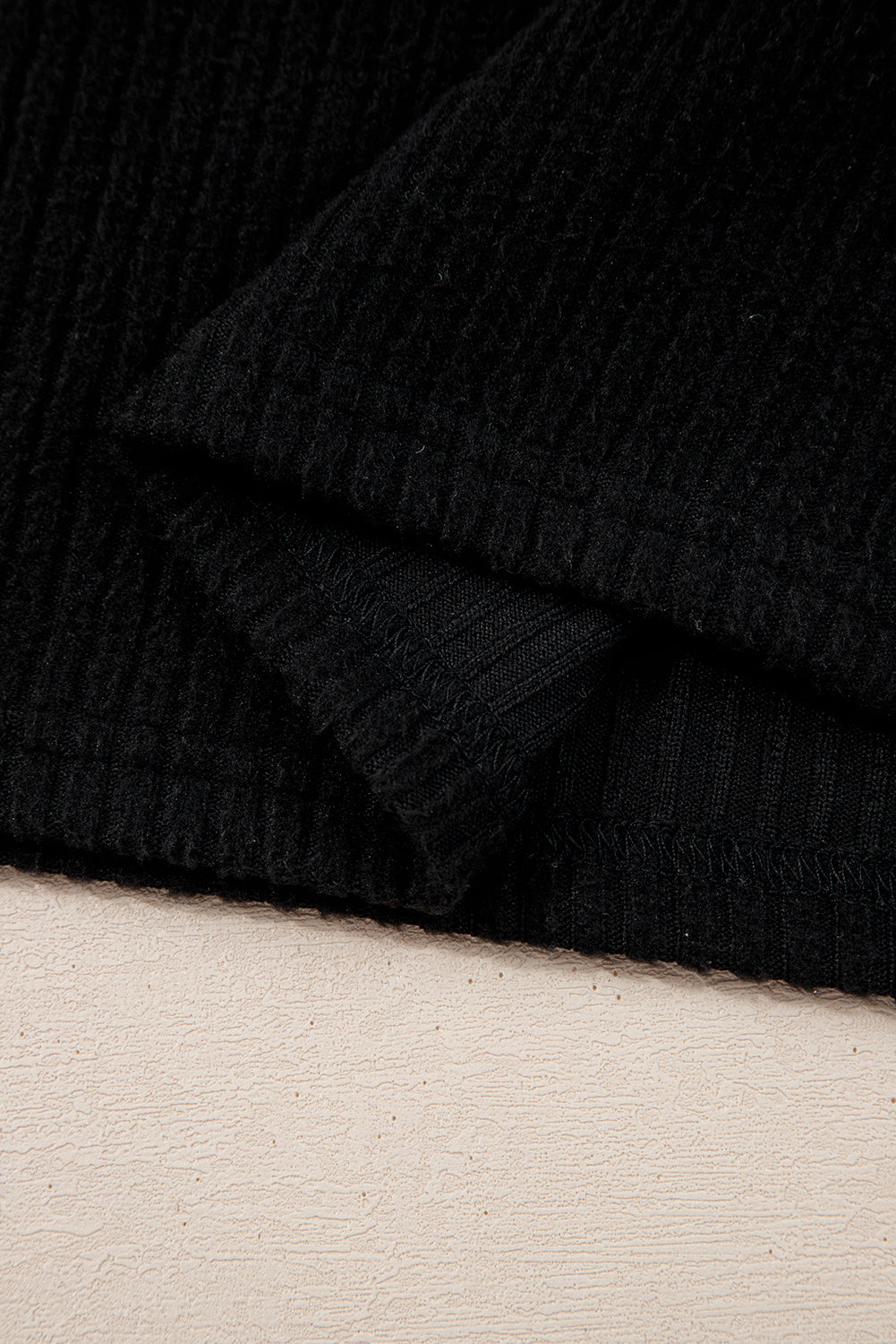 Black Ribbed Zip Neck Drop Shoulder Pullover Bodycon Skirt Set