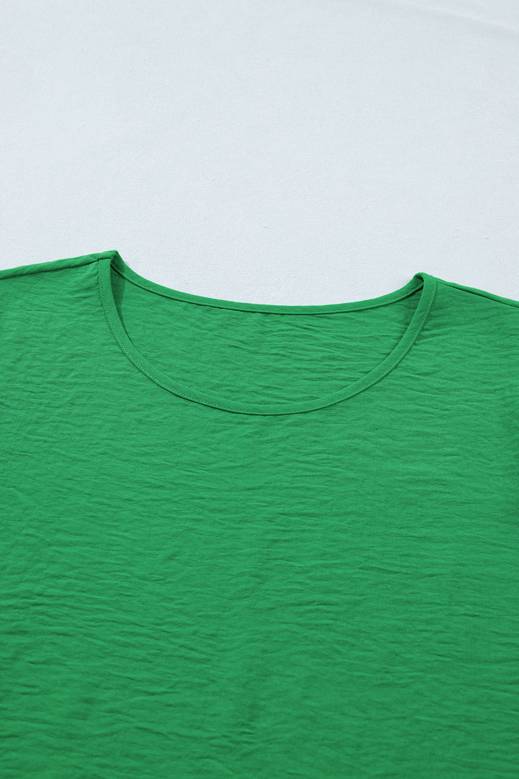 Sea Green Solid Color Ruffle Trim Short Sleeve Blouse