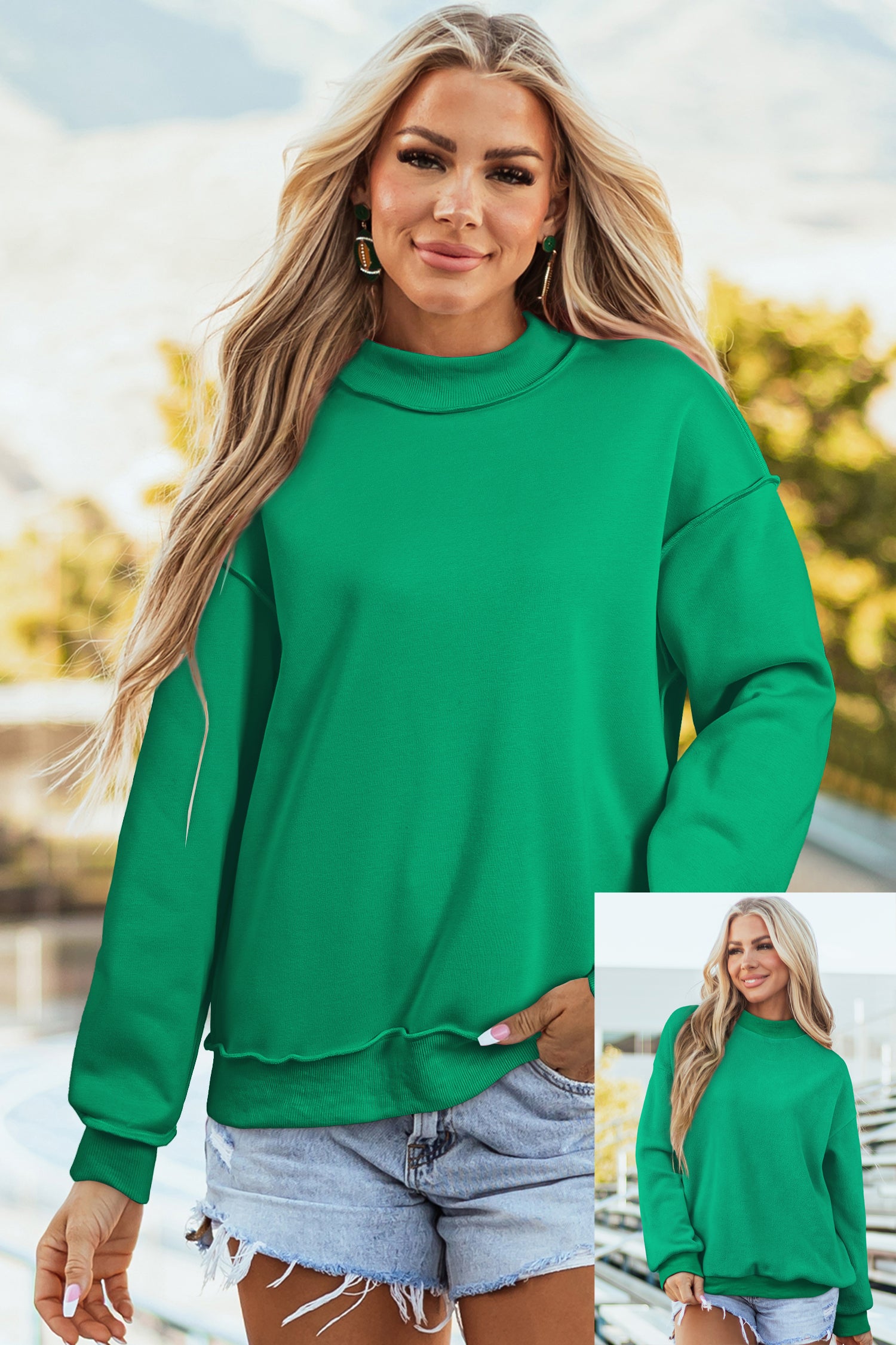 Carrot Oversize Drop Shoulder Reversible Mock Neck Sweatshirt