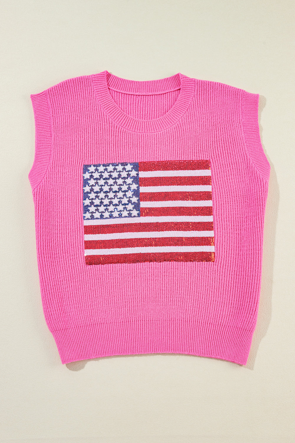 Bonbon Sequins American Flag Loose Knit Tee