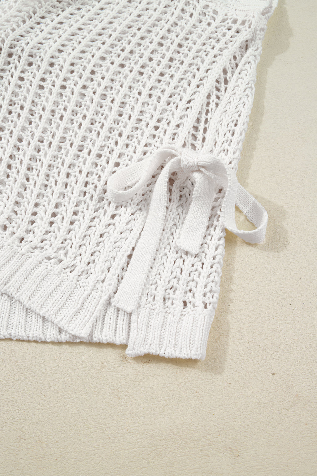 Apricot Plus Size Open Knit Bow Tie Short Sleeve Sweater