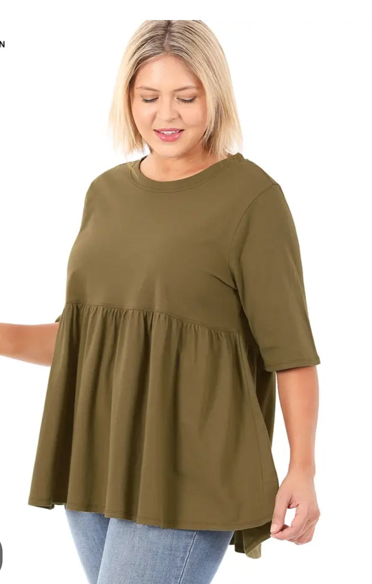 Zenana Olive Green  Babydoll Top