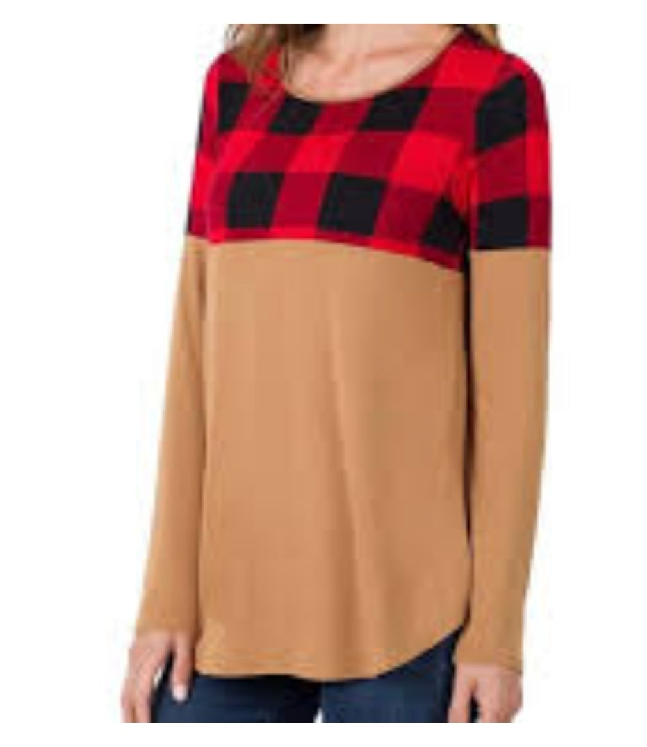 Plaid Colorblock Top by Zenana