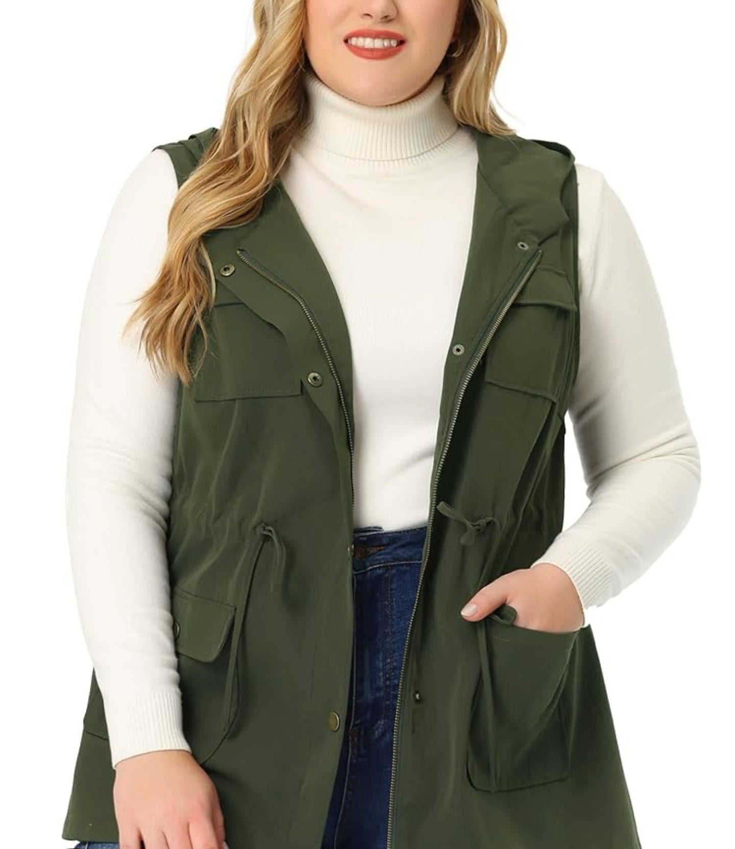 Beautiful plus size  Olive Green Military Vest by Zenana