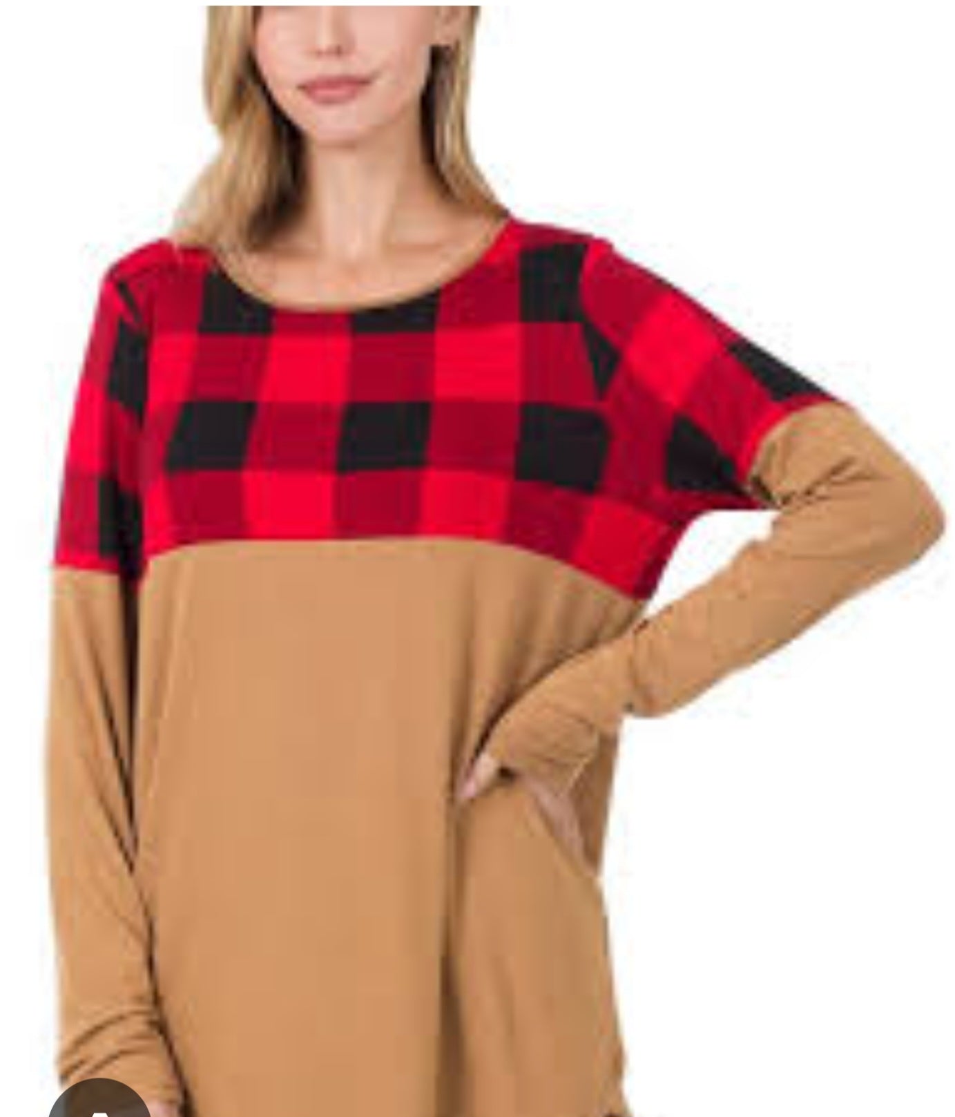 Plaid Colorblock Top by Zenana