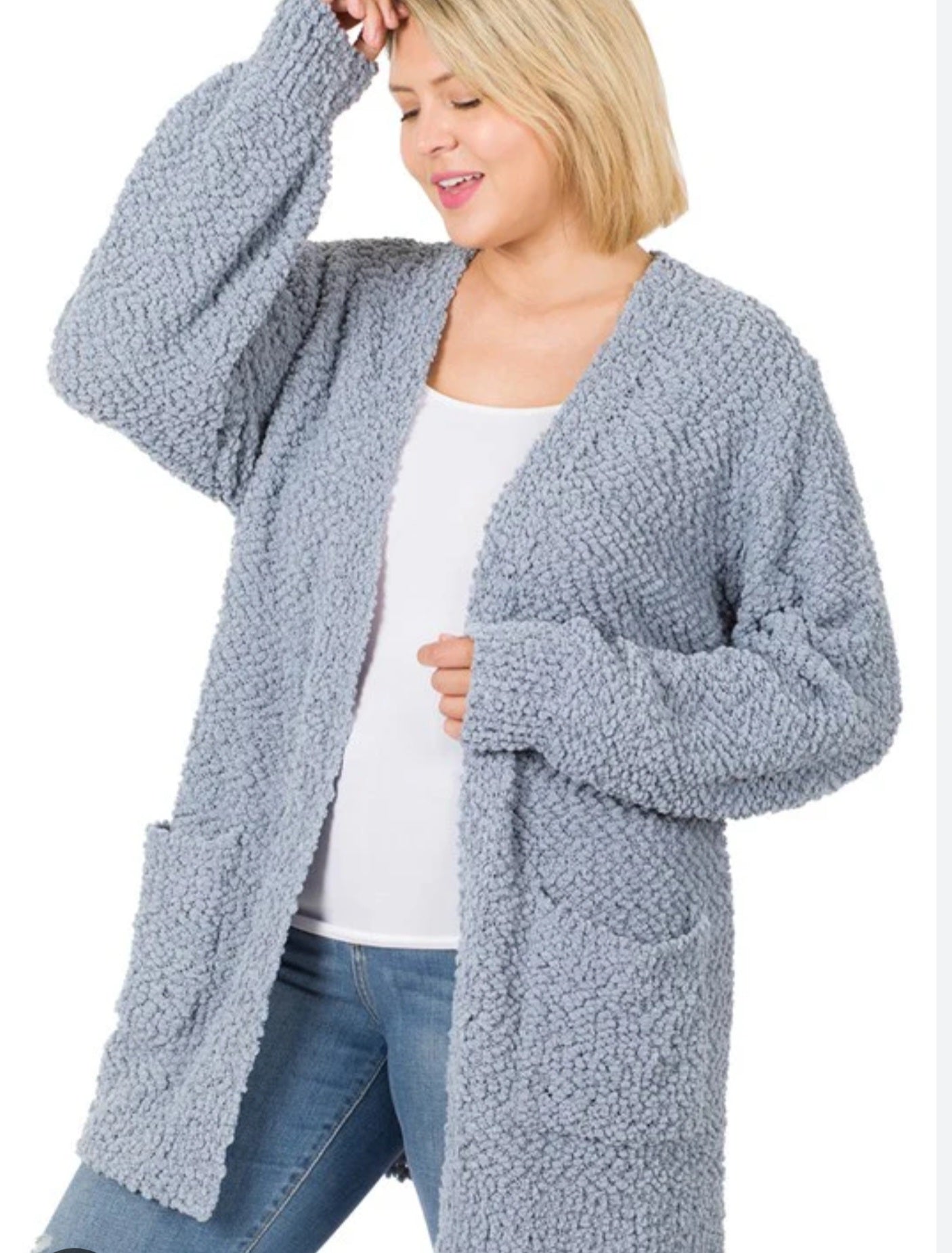 Zenana Blue Gray Popcorn Sweater