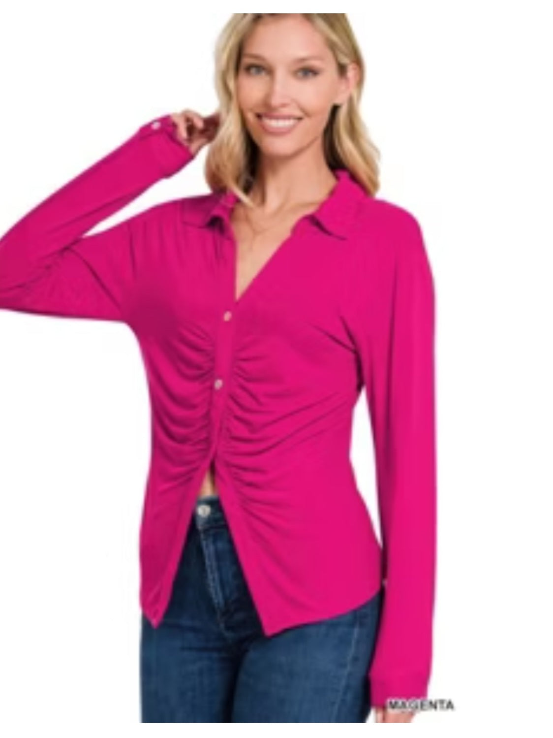 Button- down Magenta Zenana Top