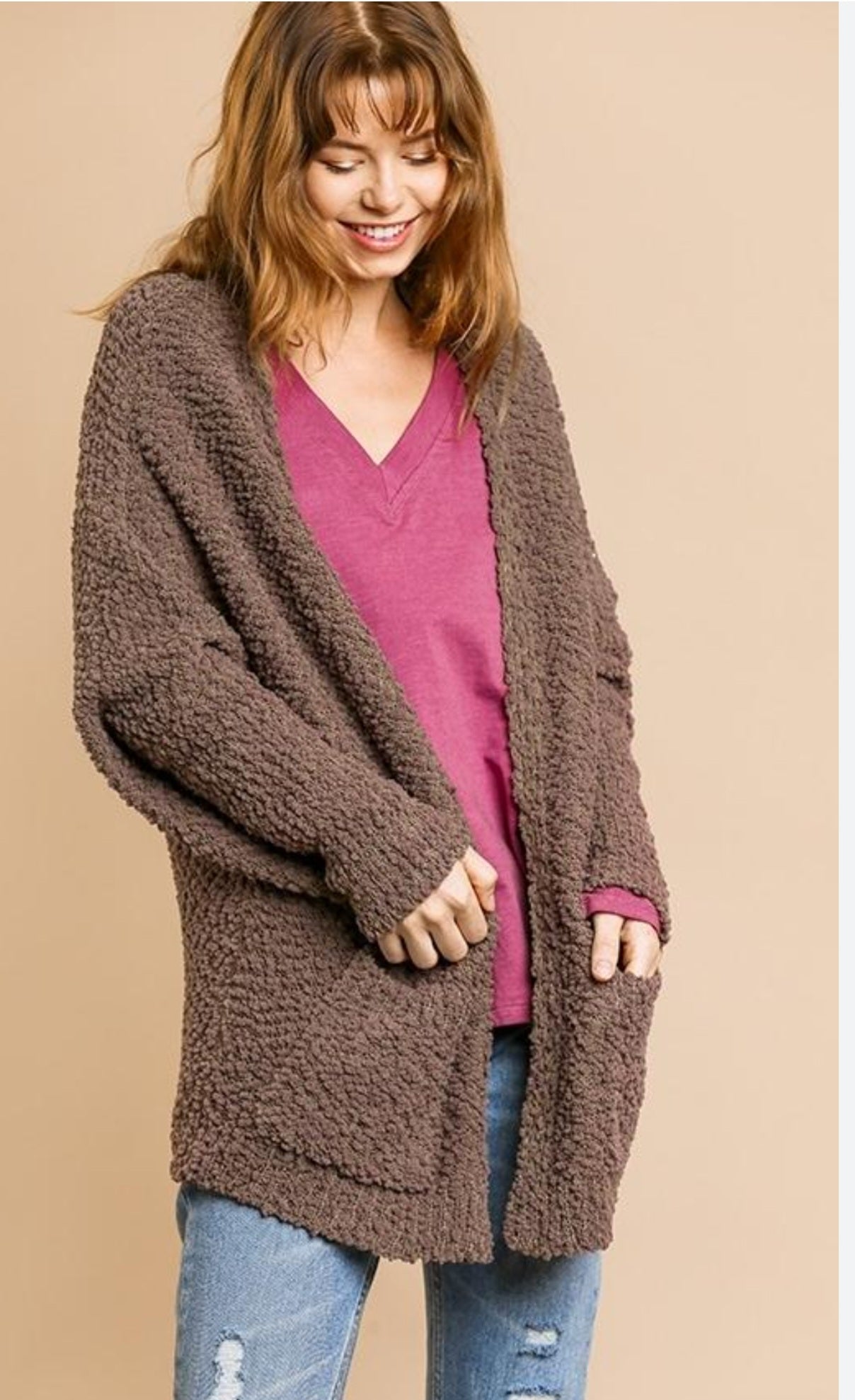 Zenana Brown Popcorn Sweater