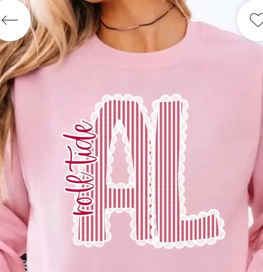 Lace Trim AL Roll Tide sweatshirt