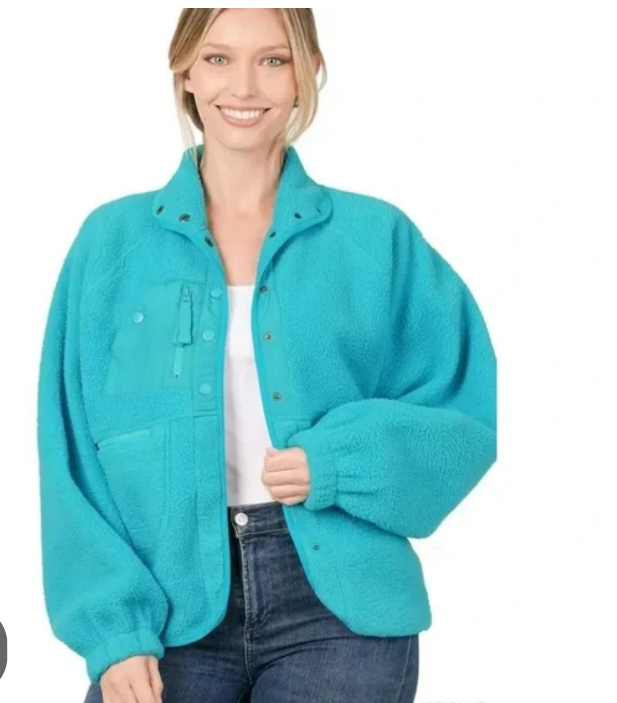 Zenana Soft Oversized Teal Cropped Jacket