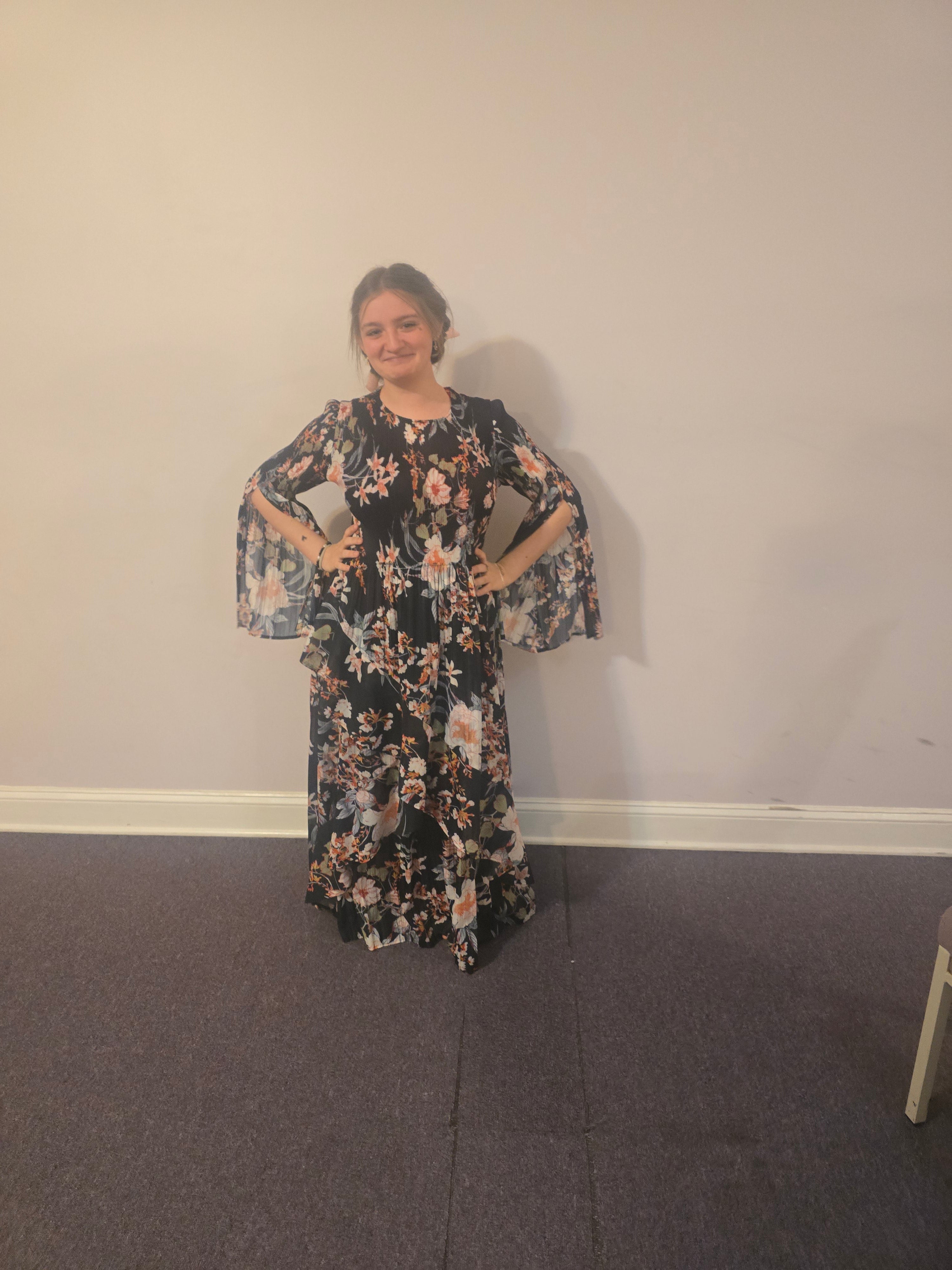 Beautiful elegant one size fits all black flower dress