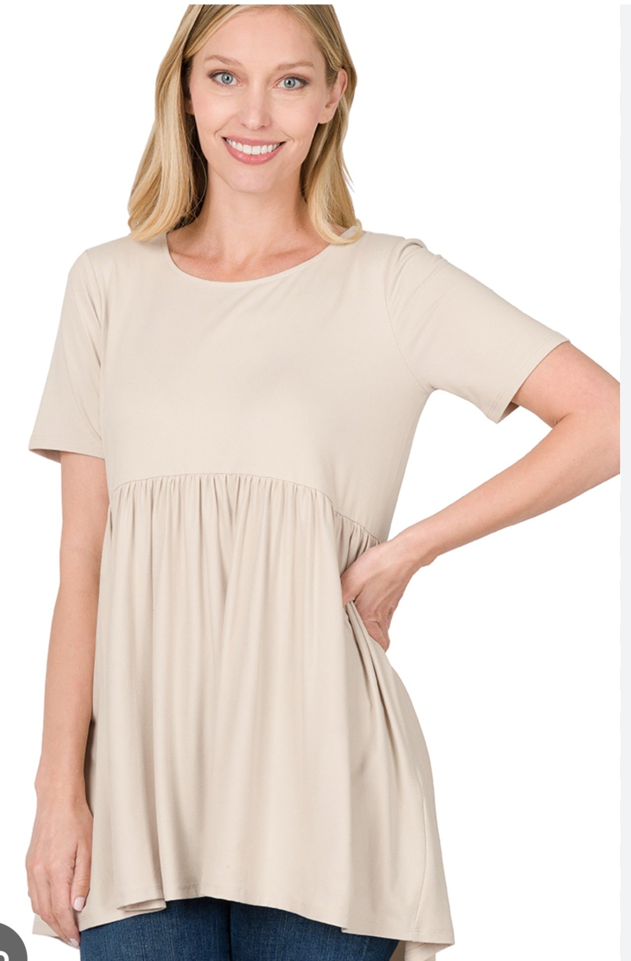 Beige Babydoll Top by Zenana
